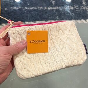 L' Occitane En Provence Offwhite Cableknit Makeup Bag Zippered Cosmetic Pouch